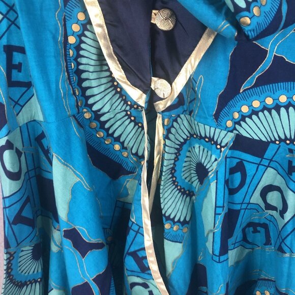 Vintage The African Village Tunic Womens Large Blue Gold Ethnic Tribal Artsy NEW - Picture 11 of 16